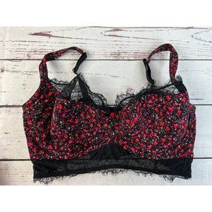 Cacique French Balconette Black Lace Red Floral Bra 40DDD 7226
